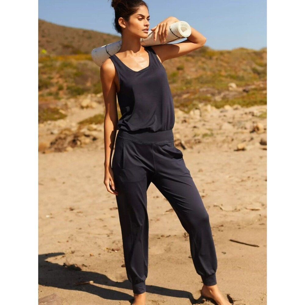 Anthropologie Sweaty Betty Black Gary Jumpsuit Size L Yoga Casual